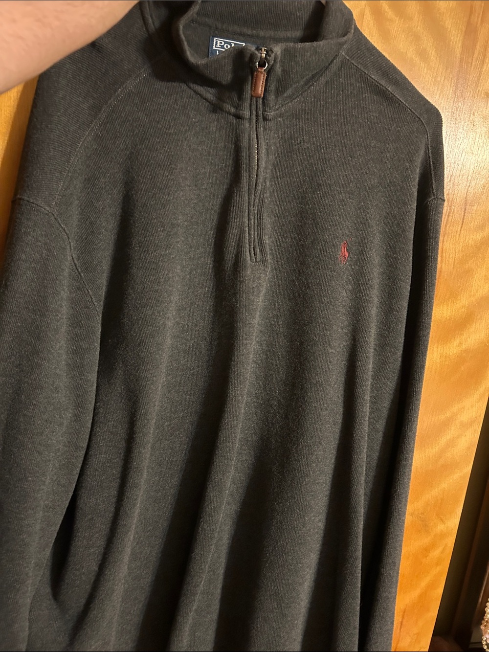 Polo by Ralph Lauren Dark Gray Quarter-Zip Sweater with Red Pony